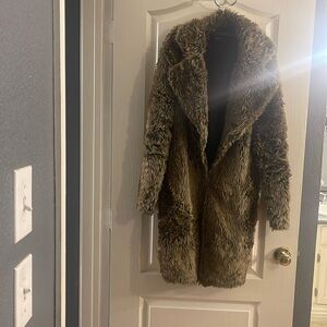 Faux Fur trench coat size small brown